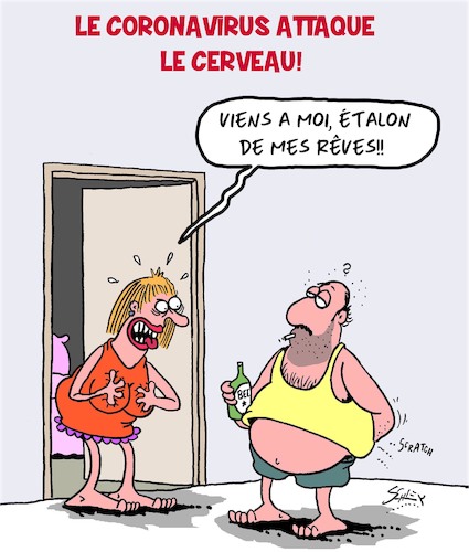 Cartoon: Coronavirus et le cerveau (medium) by Karsten Schley tagged coronavirus,cerveau,sante,femmes,hommes,sexe,politique,coronavirus,cerveau,sante,femmes,hommes,sexe,politique