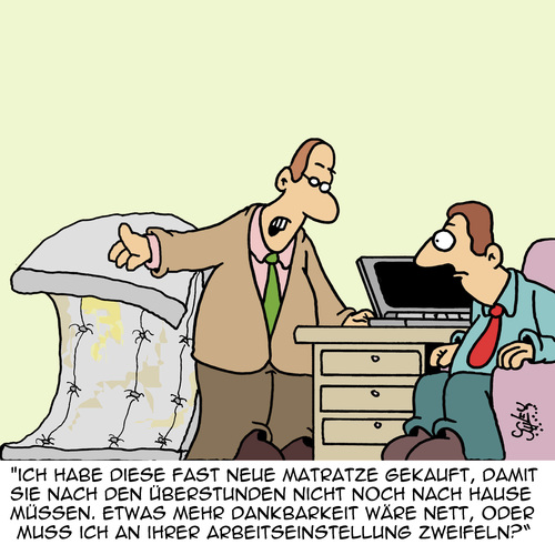 Cartoon: Dankbarkeit (medium) by Karsten Schley tagged arbeitgeber,arbeitnehmer,business,wirtschaft,arbeitszeit,überstunden,sozialleistungen,jobs,arbeitgeber,arbeitnehmer,business,wirtschaft,arbeitszeit,überstunden,sozialleistungen,jobs