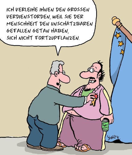 Cartoon: Das hat er verdient! (medium) by Karsten Schley tagged familie,fortpflanzung,kinder,bildung,orden,auszeichnungen,verdienste,menschheit,gesellschaft,familie,fortpflanzung,kinder,bildung,orden,auszeichnungen,verdienste,menschheit,gesellschaft