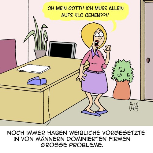 Cartoon: DAS ist ein PROBLEM!! (medium) by Karsten Schley tagged frauen,männer,führungskräfte,arbeitgeber,arbeitnehmer,wirtschaft,business,gesellschaft,quotenfrauen,frauen,männer,führungskräfte,arbeitgeber,arbeitnehmer,wirtschaft,business,gesellschaft,quotenfrauen