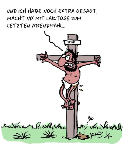 Cartoon: Das Letzte Abendmahl (medium) by Karsten Schley tagged religion,verdauung,ernährung,laktoseintoleranz,abendmahl,kreuzigung,jesus,bibel,christentum,glaube,mythen,legenden,gesellschaft,religion,verdauung,ernährung,laktoseintoleranz,abendmahl,kreuzigung,jesus,bibel,christentum,glaube,mythen,legenden,gesellschaft