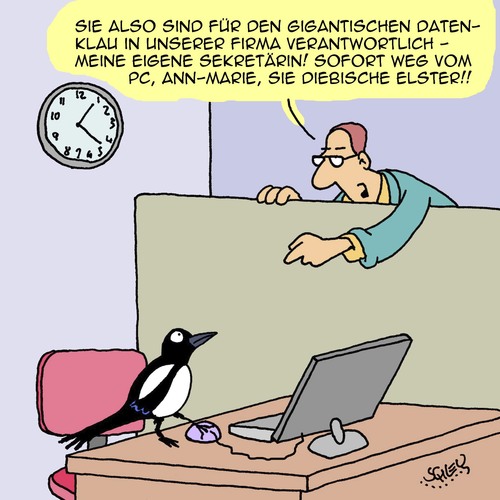 Cartoon: Datensicherheit (medium) by Karsten Schley tagged computer,datensicherheit,internetkriminalität,datendiebstahl,yahoo,kriminalität,arbeitgeber,arbeitnehmer,büro,industrie,spionage,tiere,computer,datensicherheit,internetkriminalität,datendiebstahl,yahoo,kriminalität,arbeitgeber,arbeitnehmer,büro,industrie,spionage,tiere