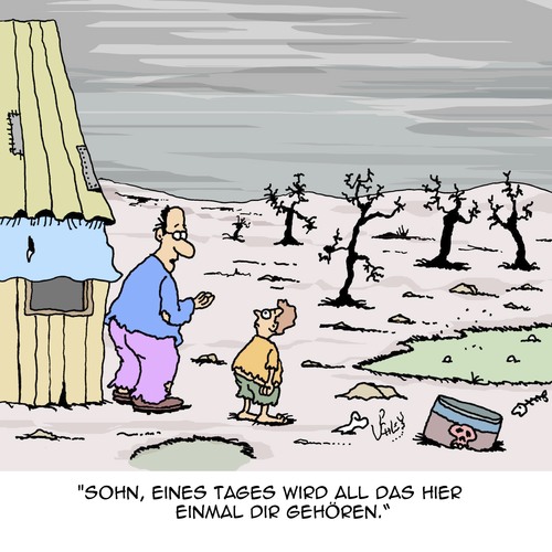 Cartoon: Dein Erbe (medium) by Karsten Schley tagged soziales,nachlass,erbe,umwelt,söhne,väter,familie,familie,väter,söhne,umwelt,erbe,nachlass,soziales