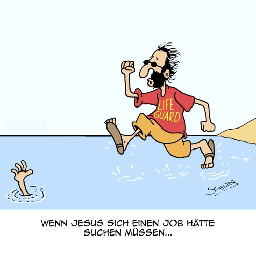 Cartoon: Der RETTER naht!! (medium) by Karsten Schley tagged urlaub,wasser,schwimmen,baden,wetter,tourismus,badeunfälle,leben,lebensretter,religion,jesus,urlaub,wasser,schwimmen,baden,wetter,tourismus,badeunfälle,leben,lebensretter,religion,jesus