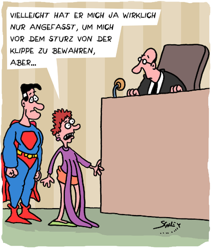 Cartoon: Der Superheld (medium) by Karsten Schley tagged superhelden,comics,filme,unterhaltung,lebensretter,gerichte,richter,justiz,belästigung,frauen,männer,gesellschaft,superhelden,comics,filme,unterhaltung,lebensretter,gerichte,richter,justiz,belästigung,frauen,männer,gesellschaft