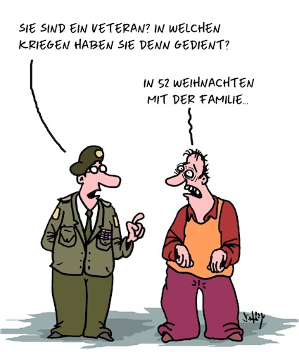 Cartoon: Der Veteran (medium) by Karsten Schley tagged weihnachten,familie,veteranen,religion,soldaten,krieg,militär,gesellschaft,feiertage,weihnachten,familie,veteranen,religion,soldaten,krieg,militär,gesellschaft,feiertage