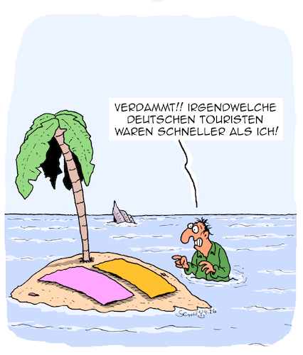 Cartoon: Deutsche Touristen (medium) by Karsten Schley tagged schiffbrüchige,kultur,inseln,platzreservierung,tourismus,deutsche,reisen,kreuzfahrten,meere,medien,gesellschaft,schiffbrüchige,kultur,inseln,platzreservierung,tourismus,deutsche,reisen,kreuzfahrten,meere,medien,gesellschaft
