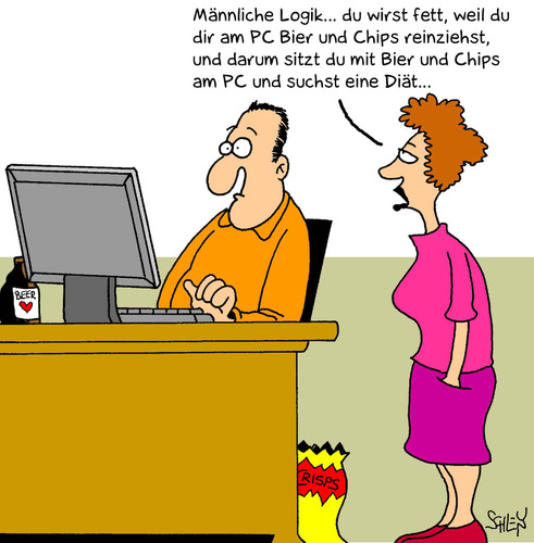 Cartoon: Diät (medium) by Karsten Schley tagged computer,technik,männer,ernährung,gesundheit,fettleibigkeit,gewicht,diäten,computer,technik,männer,ernährung,gesundheit,fettleibigkeit,gewicht,diäten,übergewicht,dick