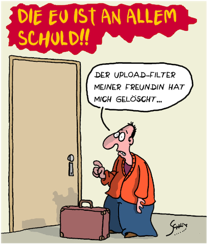 Cartoon: Die EU mal wieder... (medium) by Karsten Schley tagged eu,technik,urheberrecht,kriminalität,politik,facebook,youtube,gesetze,politiker,beziehungen,männer,frauen,trennung,gesellschaft,eu,technik,urheberrecht,kriminalität,politik,facebook,youtube,gesetze,politiker,beziehungen,männer,frauen,trennung,gesellschaft