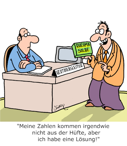 Cartoon: Die Lösung (medium) by Karsten Schley tagged vertrieb,verkäufer,zahlen,wirtschaft,business,umsatz,problemlösungen,sales,manager,vertrieb,verkäufer,zahlen,wirtschaft,business,umsatz,problemlösungen,sales,manager