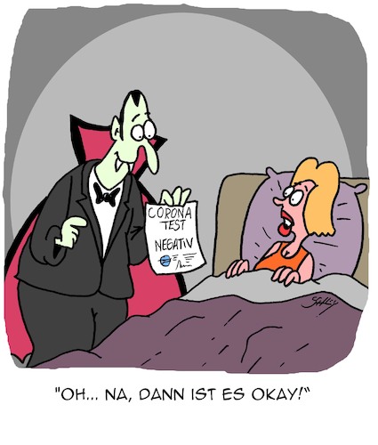 Cartoon: Die Nacht des Vampires (medium) by Karsten Schley tagged vampire,horror,medien,filme,literatur,corona,gesundheit,tests,politik,gesellschaft,vampire,horror,medien,filme,literatur,corona,gesundheit,tests,politik,gesellschaft