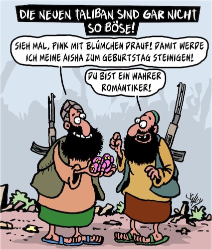 Cartoon: Die neuen Taliban sind voll nett (medium) by Karsten Schley tagged taliban,afghanistan,frauen,menschenrechte,politik,terrorismus,religion,islam,krieg,gesellschaft,taliban,afghanistan,frauen,menschenrechte,politik,terrorismus,religion,islam,krieg,gesellschaft