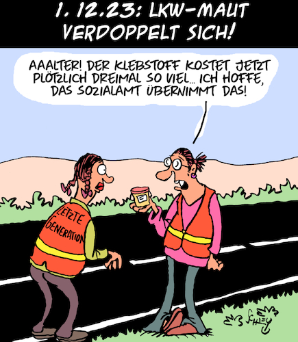 Cartoon: Doppelt so teuer (medium) by Karsten Schley tagged politik,verbraucherpreise,inflation,transport,maut,lkw,speditionen,ideologie,grüne,wirtschaft,abschwung,gesellschaft,politik,verbraucherpreise,inflation,transport,maut,lkw,speditionen,ideologie,grüne,wirtschaft,abschwung,gesellschaft