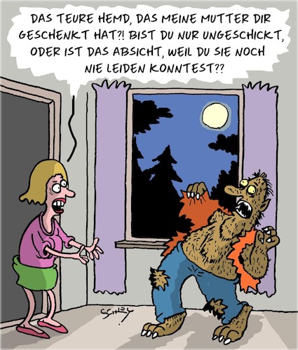 Cartoon: Du magst Mama nicht! (medium) by Karsten Schley tagged ehe,schwiegermütter,männer,frauen,medien,vollmond,geschenke,kleidung,werwölfe,mythen,horror,filme,familie,gesellschaft,ehe,schwiegermütter,männer,frauen,medien,vollmond,geschenke,kleidung,werwölfe,mythen,horror,filme,familie,gesellschaft