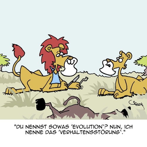 Cartoon: Echt gestört (medium) by Karsten Schley tagged natur,verhalten,instinkt,evolution,wildtiere,afrika,löwen,natur,verhalten,instinkt,evolution,wildtiere,afrika,löwen