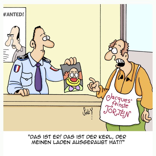 Cartoon: Ein schändliches Verbrechen!! (medium) by Karsten Schley tagged kriminalität,verbrechen,gangster,raub,ernährung,polizei,polizisten,clowns,kriminalität,verbrechen,gangster,raub,ernährung,polizei,polizisten,clowns