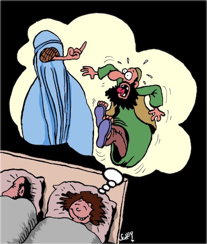 Cartoon: Ein Traum (medium) by Karsten Schley tagged frauen,islam,religion,moslems,terrorismus,afghanistan,frauenrechte,patriarchat,unterdrückung,krieg,gesellschaft,frauen,islam,religion,moslems,terrorismus,afghanistan,frauenrechte,patriarchat,unterdrückung,krieg,gesellschaft