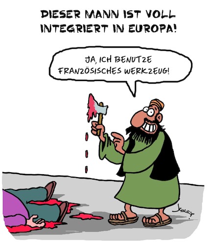 Cartoon: Ein wahrer Europäer (medium) by Karsten Schley tagged europa,frankreich,muslime,religion,terrorismus,meinungsfreiheit,extremismus,pressefreiheit,verbrechen,integration,politik,gesellschaft,europa,frankreich,muslime,religion,terrorismus,meinungsfreiheit,extremismus,pressefreiheit,verbrechen,integration,politik,gesellschaft