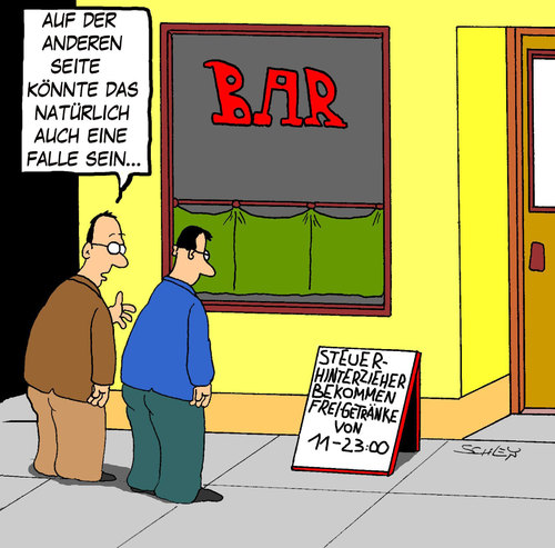 Cartoon: Eine Falle (medium) by Karsten Schley tagged geld,gesellschaft,steuern,steuerhinterziehung,finanzen,kriminalität,geld,gesellschaft,steuern,steuerhinterziehung,finanzen,kriminalität,finanzamt,bar