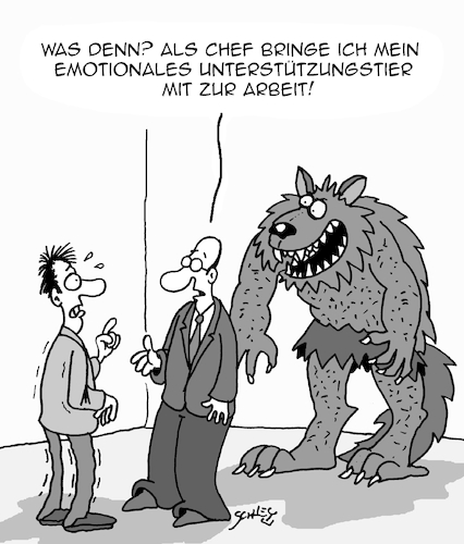 Cartoon: Emotionale Unterstützung (medium) by Karsten Schley tagged unterstützungstiere,psychologie,stress,arbeit,job,büro,management,gesellschaft,gesundheit,unterstützungstiere,psychologie,stress,arbeit,job,büro,management,gesellschaft,gesundheit