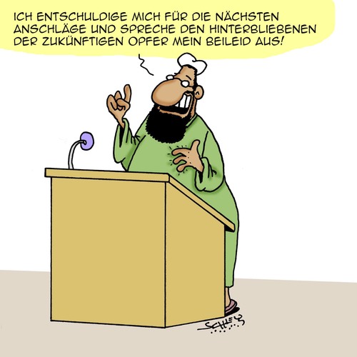 Cartoon: Entschuldigung (medium) by Karsten Schley tagged religion,terrorismus,muslime,islam,geistliche,politik,kriminalität,is,daech,gesellschaft,demokratie,religion,terrorismus,muslime,islam,geistliche,politik,kriminalität,is,daech,gesellschaft,demokratie