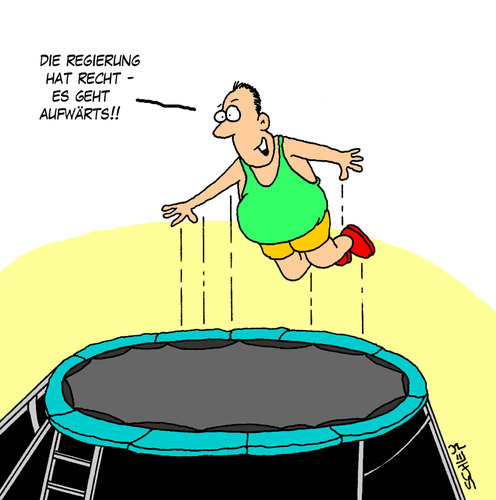 Cartoon: Es geht aufwärts! (medium) by Karsten Schley tagged regierung,politik,gesellschaft,wirtschaft,geld,wähler,sport,regierung,politik,gesellschaft,wirtschaft,sport,geld,aufwärts,hoch,krise,finanzkrise,wirtschaftskrise,trampolin