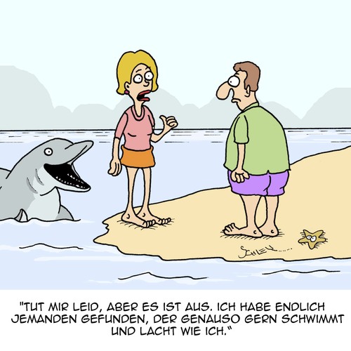 Cartoon: Es ist AUS!! (medium) by Karsten Schley tagged liebe,männer,frauen,beziehungen,meere,ozeane,tiere,delphine,humor,schwimmen,liebe,männer,frauen,beziehungen,meere,ozeane,tiere,delphine,humor,schwimmen