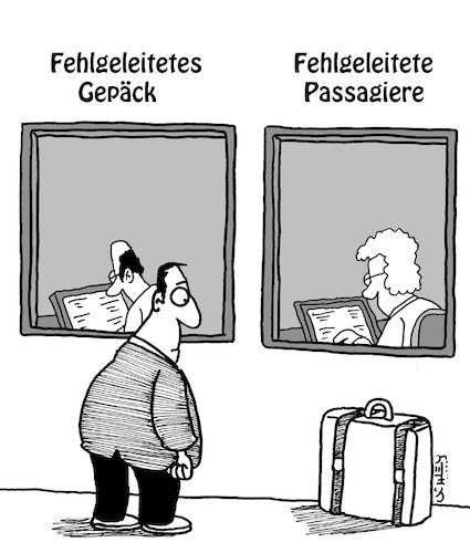 Cartoon: Fehlgeleitet (medium) by Karsten Schley tagged flughäfen,airlines,reisen,gepäck,urlaub,verlust,passagiere,haftung,nachforschung,fluggastrechte,flughäfen,airlines,reisen,gepäck,urlaub,verlust,passagiere,haftung,nachforschung,fluggastrechte