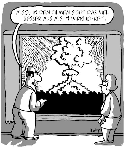 Cartoon: Film und Wirklichkeit (medium) by Karsten Schley tagged atombomben,atomkrieg,spezialeffekte,filme,kino,tv,medien,politik,militär,gesellschaft,atombomben,atomkrieg,spezialeffekte,filme,kino,tv,medien,politik,militär,gesellschaft