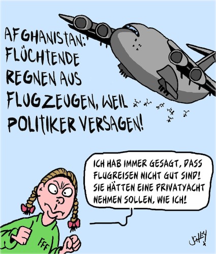 Cartoon: Flugreisen sind BÖSE! (medium) by Karsten Schley tagged afghanistan,flüge,flüchtlinge,krieg,taliban,politik,politiker,terror,nato,militär,greta,klima,afghanistan,flüge,flüchtlinge,krieg,taliban,politik,politiker,terror,nato,militär,greta,klima