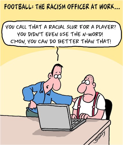 Cartoon: Football - Racial Slurs (medium) by Karsten Schley tagged football,racism,sports,players,politics,supporters,media,football,racism,sports,players,politics,supporters,media