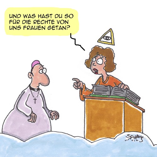 Cartoon: Frauen (medium) by Karsten Schley tagged religion,katholizismus,priester,kirche,glaube,frauen,männer,bibel,himmel,gesellschaft,gleichberechtigung,religion,katholizismus,priester,kirche,glaube,frauen,männer,bibel,himmel,gesellschaft,gleichberechtigung