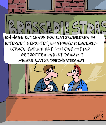 Cartoon: Frauen kennenlernen (medium) by Karsten Schley tagged dating,männer,frauen,internet,katzenbilder,beziehungen,liebe,tiere,enttäuschung,gastronomie,dating,männer,frauen,internet,katzenbilder,beziehungen,liebe,tiere,enttäuschung,gastronomie