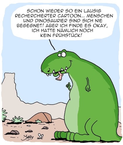 Cartoon: Frühstück (medium) by Karsten Schley tagged prähistorisches,tiere,menschen,dinosaurier,biologie,evolution,cartoons,kunst,prähistorisches,tiere,menschen,dinosaurier,biologie,evolution,cartoons,kunst