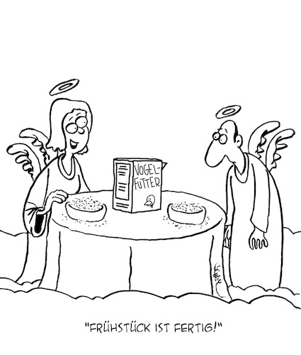 Cartoon: Frühstück (medium) by Karsten Schley tagged religion,jenseits,chreistentum,engel,fühstück,ernährung,religion,jenseits,chreistentum,engel,fühstück,ernährung