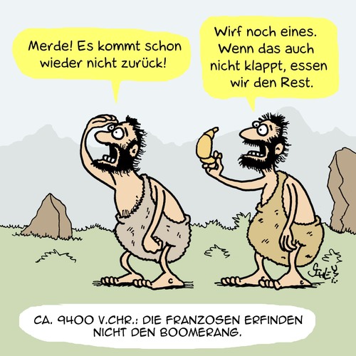 Cartoon: Funktioniert nicht... (medium) by Karsten Schley tagged geschichte,prähistorisches,erfindungen,steinzeit,frankreich,essen,ernährung,croissants,kultur,technik,wissenschaft,geschichte,prähistorisches,erfindungen,steinzeit,frankreich,essen,ernährung,croissants,kultur,technik,wissenschaft