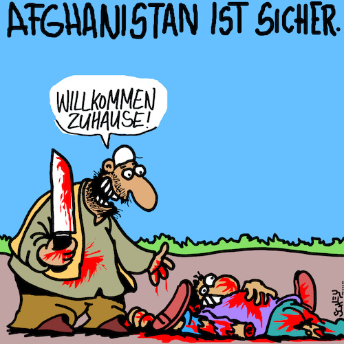 Cartoon: GANZ sicher. (medium) by Karsten Schley tagged asyl,deutschland,europa,afghanistan,sicherheit,abschiebungen,politik,krieg,terror,religion,islamismus,taliban,asyl,deutschland,europa,afghanistan,sicherheit,abschiebungen,politik,krieg,terror,religion,islamismus,taliban