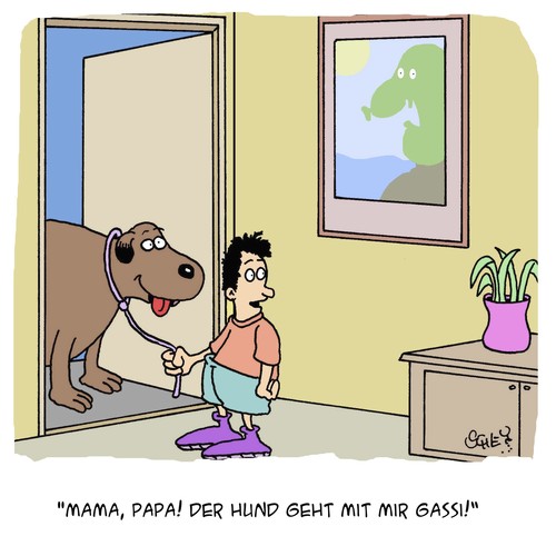 Cartoon: Gassi gehen (medium) by Karsten Schley tagged kinder,tiere,haustiere,hunde,eltern,familie,kindheit,kinder,tiere,haustiere,hunde,eltern,familie,kindheit
