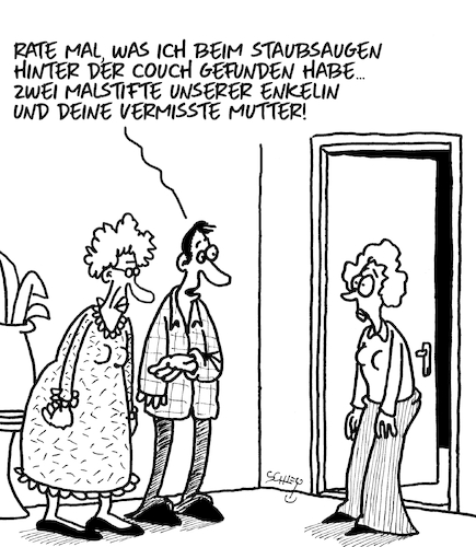 Cartoon: Gefunden (medium) by Karsten Schley tagged männer,frauen,liebe,beziehungen,familie,hausarbeiten,mütter,enkel,gesellschaft,männer,frauen,liebe,beziehungen,familie,hausarbeiten,mütter,enkel,gesellschaft