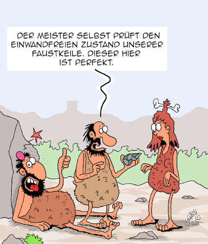 Cartoon: Geprüfte Qualität (medium) by Karsten Schley tagged handwerk,technik,prüfungen,handwerksmeister,werkzeuge,wirtschaft,prähistorisches,geschichte,handel,verkauf,qualität,gesellschaft,handwerk,technik,prüfungen,handwerksmeister,werkzeuge,wirtschaft,prähistorisches,geschichte,handel,verkauf,qualität,gesellschaft