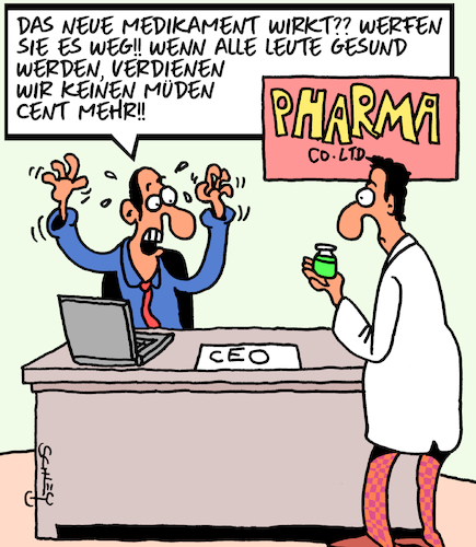 Cartoon: Gesundheit (medium) by Karsten Schley tagged pharma,forschung,wissenschaft,gesundheit,profite,medikamente,wirtschaft,gesellschaft,pharma,forschung,wissenschaft,gesundheit,profite,medikamente,wirtschaft,gesellschaft