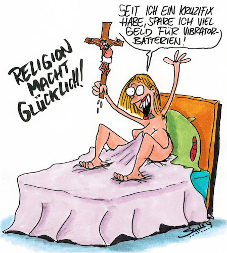 Cartoon: Glücklich (medium) by Karsten Schley tagged religion,kruzifixe,glück,deutschland,gesellschaft,laizität,bayern,politik,fundamentalismus,religion,kruzifixe,glück,deutschland,gesellschaft,laizität,bayern,politik,fundamentalismus