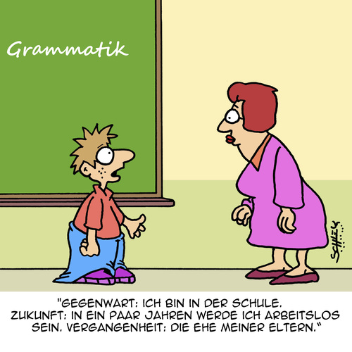 Cartoon: Grammatik (medium) by Karsten Schley tagged schule,bildung,schüler,eltern,familie,lehrer,grammatik,sprache,ehe,trennung,kinder,jugend,schule,bildung,schüler,eltern,familie,lehrer,grammatik,sprache,ehe,trennung,kinder,jugend