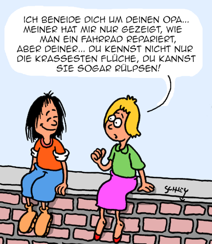 Cartoon: Großvater (medium) by Karsten Schley tagged familie,kinder,eltern,großeltern,enkel,lernen,jugend,gesellschaft,familie,kinder,eltern,großeltern,enkel,lernen,jugend,gesellschaft