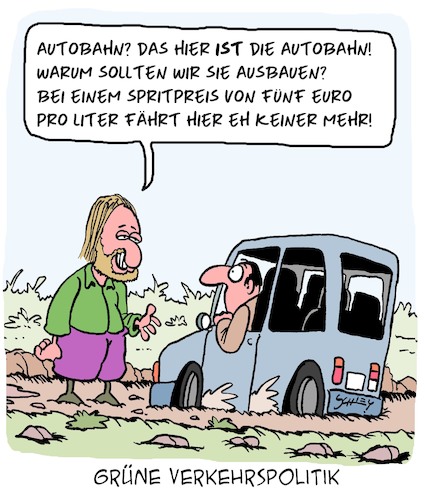 Cartoon: Grüne Verkehrspolitik (medium) by Karsten Schley tagged grüne,umweltschutz,wahlen,autofeindlichkeit,verkehrspolitik,wirtschaft,atbeitsplätze,arbeitslosigkeit,klima,verbote,vorschriften,gesellschaft,grüne,umweltschutz,wahlen,autofeindlichkeit,verkehrspolitik,wirtschaft,atbeitsplätze,arbeitslosigkeit,klima,verbote,vorschriften,gesellschaft