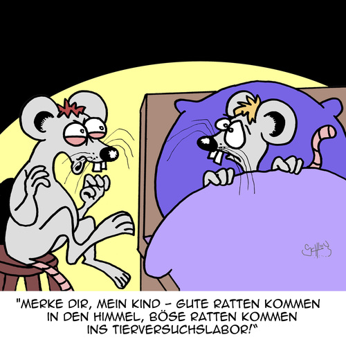 Cartoon: Gut und Böse (medium) by Karsten Schley tagged kindheit,märchen,eltern,erziehung,religion,ratten,tiere,tierversuchslabore,kindheit,märchen,eltern,erziehung,religion,ratten,tiere,tierversuchslabore