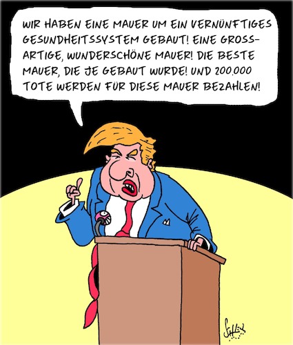 Cartoon: Gute Arbeit  Mr. President! (medium) by Karsten Schley tagged covid19,trump,politik,tod,usa,wahlen,demokratie,gesundheit,gesellschaft,covid19,trump,politik,tod,usa,wahlen,demokratie,gesundheit,gesellschaft