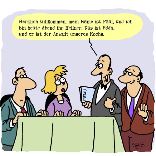 Cartoon: Guten Abend! (medium) by Karsten Schley tagged gastronomie,restaurants,kellner,rechtsanwälte,köche,ernährung,recht,gesetz,lebensmittel,hygiene,gesundheit,gastronomie,restaurants,kellner,rechtsanwälte,köche,ernährung,recht,gesetz,lebensmittel,hygiene,gesundheit