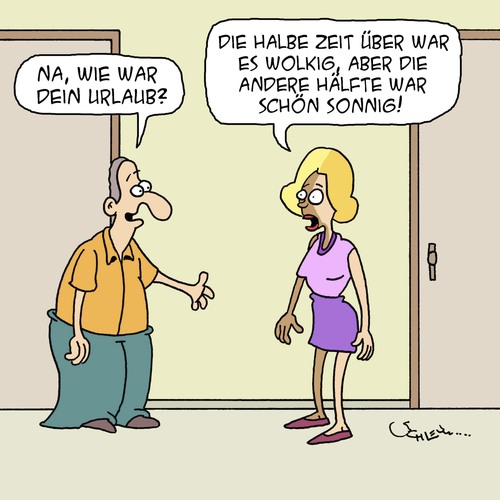 Cartoon: Halb - Halb (medium) by Karsten Schley tagged urlaub,ferien,reisen,sonne,bräune,sonnenbräune,arbeit,büro,business,wirtschaft,kollegen,halb,urlaub,ferien,reisen,sonne,bräune,sonnenbräune,arbeit,büro,business,wirtschaft,kollegen