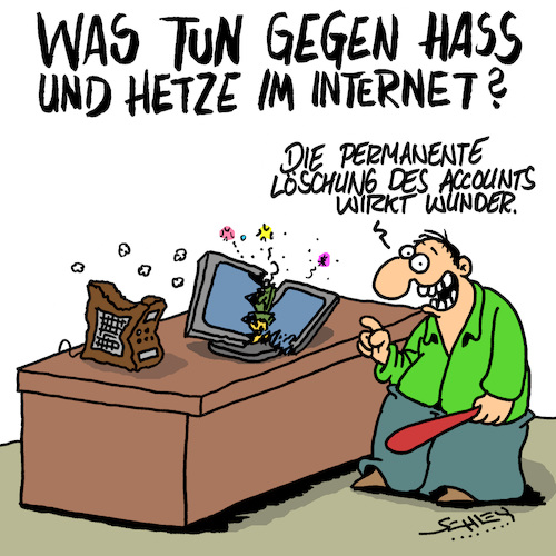 Cartoon: Hass! (medium) by Karsten Schley tagged internet,facebook,computer,hassreden,hetze,fake,news,kriminalität,technik,gesellschaft,internet,facebook,computer,hassreden,hetze,fake,news,kriminalität,technik,gesellschaft